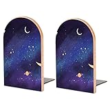 Hölzerne Bücherstützen Mond Sternenhimmel Stabiler Bücherständer Holzbuchständer Für Schwere Bücher