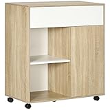 HOMCOM Küchenwagen, Servierwagen, Rollwagen mit Schublade, Beistellwagen auf Rollen mit Schrank, Ablage für Wohnzimmer, Esszimmer, Natur, 81 x 39,6 x 90,3 cm