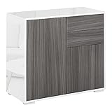 HOMCOM Standschrank Aufbewahrungsschrank Mehrzweckschrank Aktenschrank Kommode 2 Schublade 2 Türen E1 Spanplatte Hochglanz weiß+Hellgrau 79 x 36 x 74 cm