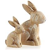 com-four® 2X Deko-Aufsteller Osterhase - Holz-Dekoration zum Hinstellen für Ostern - niedliche Holzosterhasen - Holz-Deko (2 Stück - Hasen groß und klein)