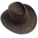 Cowboy Kostüm Mädchen Damen Herren Sommer Western Cowboyhut Formbarer Sonnenhut mit breiter Krempe Karierte Bluse Damen Cowboy (Brown, One Size)