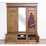 Casa Padrino Landhausstil Garderobe holzfarben 180 x 41 x H. 210 cm - Massivholz Garderobenschrank mit Spiegel - Landhausstil Garderobenmöbel