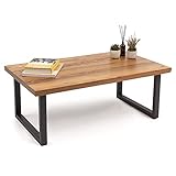 Gozos Huesca Couchtisch - massiv aus Kiefer - Coffee Table aus massiven Holz in 100x60x43cm - Couchtisch Retro mit schwarzen Füßen aus Metall - Einzelstück nach Landhausstil in Handarbeit gefertigt