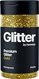 Hemway Gold Glitter Chunky 130g/4.6oz Powder Metallic Resin Craft Glitter Flake Sequins for Epoxy Tumblers, Hair Face Body Eye Nail Art Festival, DIY Party Decorations Paint