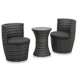 vidaXL Bistroset 3-TLG. mit Auflagen Balkonset Gartenmöbel Sitzgruppe Balkonmöbel Garnitur Gartenset Tisch mit 2 Stühle Poly Rattan Grau