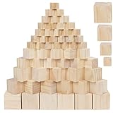 Belle Vous Blanko Holzwürfel (100 Stk) - 4 Verschiedene Größen - Naturbelassene Quadratische Kiefernholzblöcke - Holz zum Basteln und Bemalen, für Holzblock Stempel, Alphabet- & Zahlenbausteine