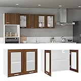 BULANED Hängeschrank, Kitchen Wall Cabinet, Küchenschrank, Küchenhängeschränke, Wandschrank Küche, Glas Braun Eichen-Optik 80x31x60 cm Holzwerkstoff