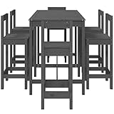 Tidyard 7-TLG.Gartenbar Set Rattenbar-Set Theke Bar Tresen Bartisch mit Barhocker Barstuhl Sitzgruppe Garten Gartentheke Gartenmöbel Bistrotisch Stehtisch Gartengarnitur Massivholz Kiefer