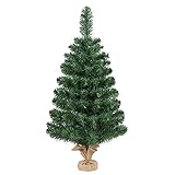 Yaheetech 90cm künstlicher Weihnachtsbaum, Mini Weihnachtsbaum, Weihnachtsdeko, Christbaum, schwer entflammbar, Material PVC, inkl. Zementbasis für Tischdeko, DIY