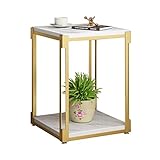 Doppellagiger kleiner Couchtisch Marmor Wohnzimmer Sofa Quadratisch Beistelltisch Schlafzimmer Nachttisch Telefontisch Einfach Modern Anti-Rost Metall Kleiner Tisch (Größe: A) (C)