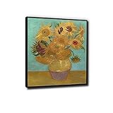 Phyrek123 Vincent van Gogh Gerahmte Kunstdrucke „Stillleben-Vase mit zwölf Sonnenblumen“ Reproduktionen berühmter Gemälde Schwarz gerahmte Leinwand-Wandkunst 30 x 39 cm, schwarz gerahmt