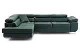 BETTSO -Ecksofa mit Schlaffunktion und Bettkasten, Couch für Wohnzimmer, Schlafsofa Sofagarnitur Sofa Eckcouch L-Form Wohnlandschaft mit Bettfunktion (270x85x200cm) Venus Flaschengrün Links