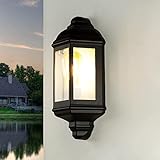 Licht-Erlebnisse LIVORNO Schwarze Wandlampe Vintage Landhaus Aluminium Glasschirm E27 IP44 Maritime Außenlampe Balkon