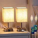 Lightess Dimmbare Nachttischlampe 2er Set Tischlampe Touch Dimmbar mit Ladefunktion Tischleuchte 2X USB Modern Retro mit E14 Warmweiss für Wohnzimmer Schlafzimmer Tisch mit EU Stecker