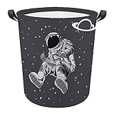 OKJK Klappbarer wäschekorb,Astronautenmusterdruck, wasserdichte Kleideraufbewahrung, schmutzige Kleidung, Wäschekorb, runde Aufbewahrungskörbe