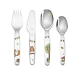 RÖSLE Kinderbesteck 'Waldfreunde', 4-teilig, ab 3 Jahren, Edelstahl 18/10, Spülmaschinengeeignet, Waldtiere