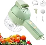 Leikurvo Elektrisch Gemüseschneider, 4 in 1 Handheld Gemüseschneider Elektrisch, Zwiebelschneider, Obstschneider, Gemüse Zerkleinerer, Knoblauchhacker, Hobel für Gemüse, Salat, Obst