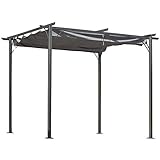 Outsunny Pergola Wasserdichter Pavillon 3 x 3 m Terrassenüberdachung mit Schiebedach, UV-Schutz für Garten Alu Schwarz+Grau