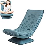 Teenager360 °drehbarer Boden Spielstuhl,klappbarer Relaxsessel,3winkelverstellbarer Rückenlehne 95°-140°Polsterstuhl Hochdichter Schwamm Abnehmbarer Leinenstuhlbezug bis180kg belastbar Lazy Sofa/blau