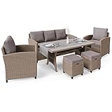 di volio Polyrattan Sitzgruppe Genova - Lounge Set für Garten und Terrasse mit Sofa, 2 Sesseln, 2 Hockern & Tisch - Gartenmöbel-Set in schöner Rattan-Optik (Beige)