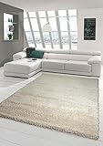 Traum Shaggy Teppich Hochflor Langflor Teppich Wohnzimmer in Uni Design Creme Größe 120x170 cm