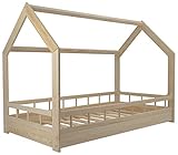 Velinda Kinderbett Hausbett Spielbett Abenteuerbett Naturholz + Schutzgitter 160x80