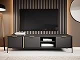 Vente-unique TV-Möbel mit 3 Türen und 2 Ablagefächern - Anthrazit und Goldfarben - PAVELI
