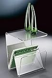 Howe-Deko Hochwertiger Acryl-Glas Zeitungsständer, Beistelltisch mit Zeitschriftenständer, Zeitungstasche, klar, 35 x 35 cm, H 41,5 cm, Acryl-Glas-Stärke 10 mm