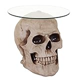 Mendler Beistelltisch Totenkopf HWC-A19, Glastisch Wohnzimmertisch Couchtisch Totenschädel, Polyresin rund Ø55cm Natur