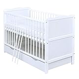 Baby Delux Babybett Kinderbett Juniorbett Jack 140x70 Weiß umbaubar mit Schublade Matratze