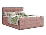 Boxspringbett Best Lux mit Fußteil, 2 Bettkästen und Topper - Doppelbett, Bonell-Matratz, Polsterbett, Bett, Betten, Bettgestell, Schlafzimmer (Pink (Inari 52), 180 x 200 cm)