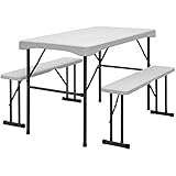 AMANKA 150kg Bierzeltgarnitur - 112 x 61 cm Wetterfest - Esstisch für 4 Personen Set mit 2 Bänken