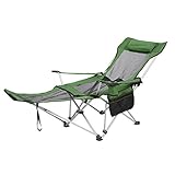 PUROXX Campingstuhl, Outdoor-Klappstühle, verstellbare Rückenlehne, Getränkehalter, Faltbarer Liegestuhl, Angelstuhl, Unterstützung 130 kg (Farbe: Grün) (Grün)