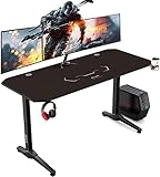 AuAg Gaming Tisch 140 cm, Gaming Schreibtisch Höhenverstellbarer, Gamer Tisch mit Getränkehalter und Kopfhöreranschluss, Gaming Schreibtische for PC Ergonomischer, Computertische 140 X 60 cm, Schwarz