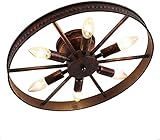 LANTING Retro Deckenlampe Rad Deckenleuchte Industrial Vintage Schlafzimmer Wohnzimmer Lampe 6 Flammig Kronleuchter aus Eisen für Restaurant Hotel Cafe Deckendeko Rund Ø46cm E14 Fassung max 60W,Rost