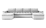 BETTSO -Ecksofa mit Schlaffunktion mit Bettkasten Sofa Couch U-Form Polstergarnitur Wohnlandschaft Polstersofa (320x155x75cm) SAGA 320 160 LAWA 09+Soft 17 Hellgrau+Weiß
