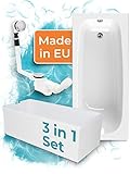 Calmwaters® Badewanne Komplettset 170x75 cm Original, Made in EU, 3in1 Acryl-Badewanne mit Wannenträger & Ablaufgarnitur, Körperformbadewanne, Rechteckbadewanne 170 x 75, 200 l, Weiß, 99000088