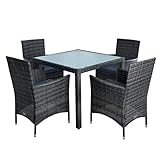 ESTEXO Polyrattan Gartenmöbel Set Sitzgruppe Rattan Gartenset Essgruppe Stuhl Tisch Set Garten Tisch und Stuhl Set 4 Personen Glas Glastisch (Anthrazit-Grau)