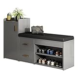 PERTID Schuhbank-Aufbewahrungsbank-Set mit 2 Schubladen, Schuhhocker, Sideboard, Aufbewahrung, Schuhschrank, Wohnzimmer, Flur mit gepolstertem Sitz, Flur-Aufbewahrungsbank (AB)