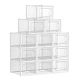 SONGMICS Schuhboxen, 12er Pack Schuhkartons, faltbar und stapelbar, bis Größe 46, transparent-weiß LSP12MWT