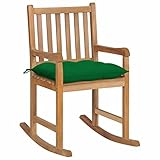 YUMENG Schaukelstuhl mit Grünem Kissen, Sessel Wohnzimmer, Schaukelsessel, Stillsessel, Schwingsessel, Tv Sessel, Ohrensessel, Relaxsessel, Rocking Chair, Massivholz Teak