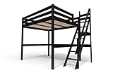 ABC MEUBLES - Hochbett Holz mit Müllertreppe Sylvia - 1130 - Schwarz, 160x20