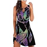 Bovake Boho Kleidung Damen Damen Lässig Lose Sommer Schmetterling Druck Ärmellos Rundhalsausschnitt Tank Kleid Cocktailkleider Für Hochzeit Damen Kleider Sommer Lang Abschlusskleider Lang Glitzer