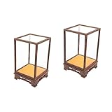 DOITOOL 2 Stück Box Aus Holz Glasabdeckung Massivholz Staubschutz Antike Wenwan-Buddha-Statue Kunsthandwerk Dekoration Schatzkäfig Handgefertigt Transparente Präsentationsbox