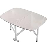 TYHQY Klappbarer Küchentisch, Holztisch Esszimmer Klappbar Platzsparend, Beweglicher Drop Leaf Esstisch Mit 360 ° Drehbaren Rollen, Klapp-Esstisch Für Kleine Wohnungen (White,120 * 70cm)