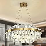 AOOCHOK Luxus Kristall Kronleuchter Modern Pendelleuchte Gold, Rund Hängeleuchte Kristall Lampe, für Wohnzimmer, Esszimmer, Schlafzimmer, Restaurant, Φ80 cm