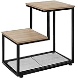 TecTake Beistelltisch aus Holz und Metall, Industrial Design, Couchtisch mit 3 Ebenen, Gitterablage im unteren Bereich, 60,5x35,5x60,5cm, schwarzes Metallgestell (Industrial Holz hell, Eiche Sonoma)
