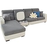SHANNA Sofa Überzug Stretch, Couch Sofabezug 1 2 3 Sitzer L Form Ecksofa, Sofa Cover Sitzkissenbezug Sofaüberwürfe rutschfest Möbelschutz mit Elastischem Boden, Weben Grau 3 Sitzer