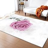 AIKARA Modern Teppich - Kurzflor Waschbar - Weich Teppich für Wohnzimmer, Schlafzimmer, Esszimmer – Weiße, Lila Rosen - 90 * 120CM