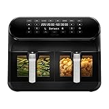 CHEFREE AFW20 Heißluftfritteuse mit Doppelkammer, Sichtfenster, 8L XXL Airfryer mit 8 Vorgestellten Programmen, 2 Körbe Air Fryer mit Touchscreen, Energieeffizient, Spülmaschinenfest, Schwarz